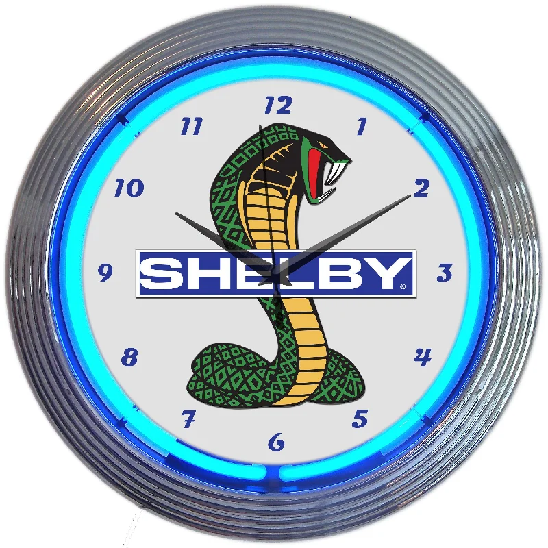 Boho-inspired area rugs-Shelby Cobra Coiled Snake Logo Neon Clock