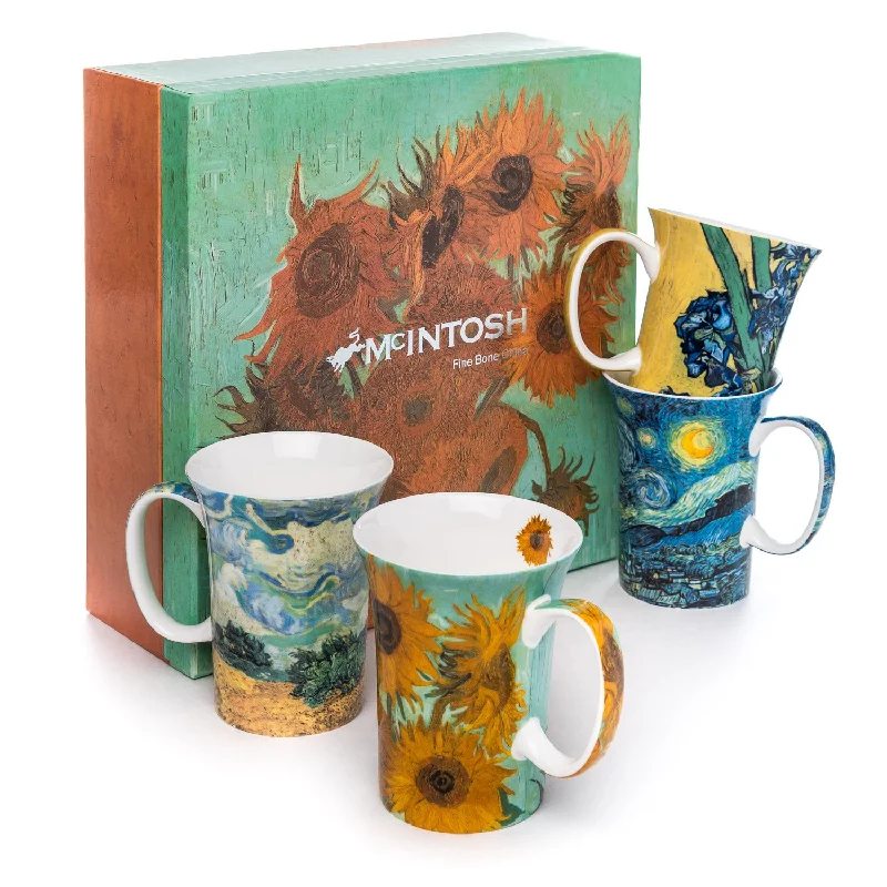 Elegant porcelain mugs for tea-Van Gogh set of 4 Mugs | Gift Boxed