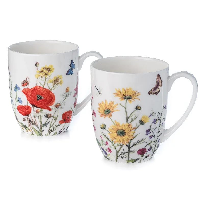 Retro-style coffee mugs for home-Wildflowers Mug Pair