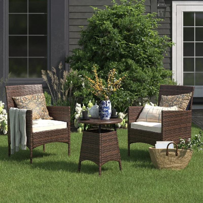 Designer glass lanterns for patios-3 Pcs Outdoor Wicker Chair Set with Cushions