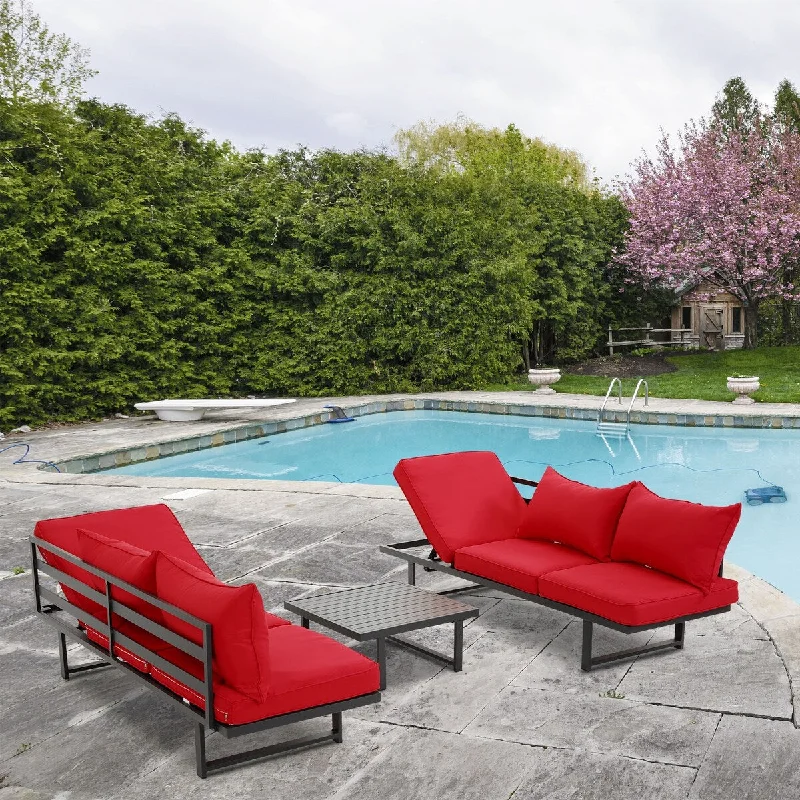 Multi-use wall shelves for books-3-Piece Aluminum Outdoor Dining Set with Washed Red Cushion