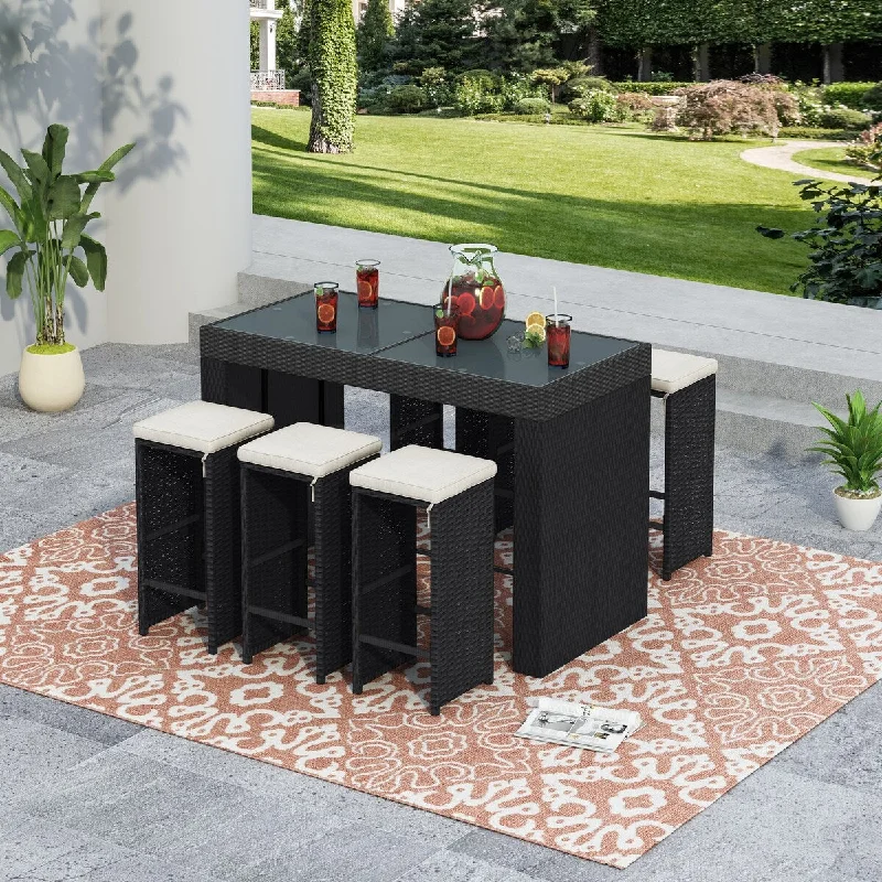 Luxury marble sculptures for homes-7 Piece Outdoor Furniture Bar Set with Removeable Cushions