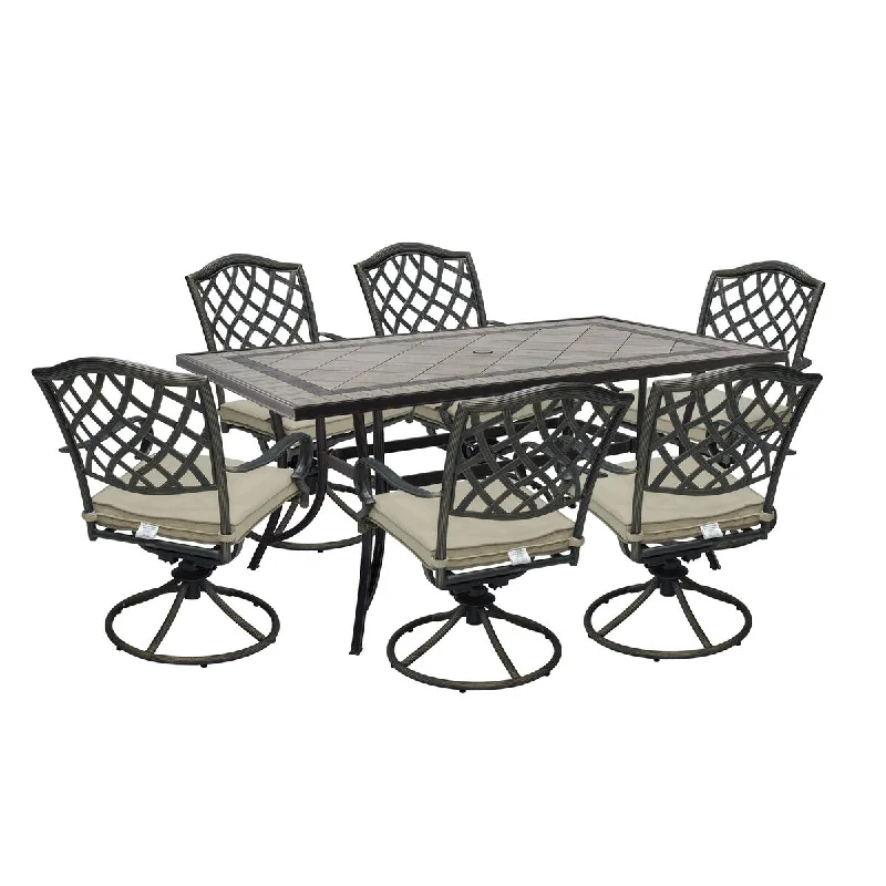 Small decorative clocks for walls-7 Piece Outdoor Retro Dining Set with Cushions