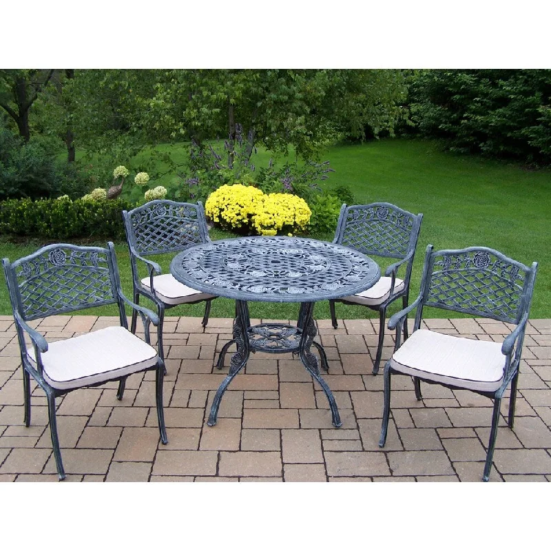 High-quality marble candle holders-Camellia Verdi Grey and Oatmeal Cushioned 5-piece Patio Dining Set