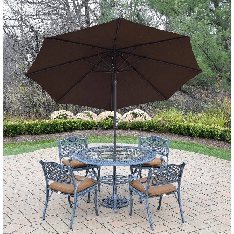 High-quality ceramic vases for plants-Dining Set with Round Table, 4 Cushioned Chairs, Umbrella and Stand