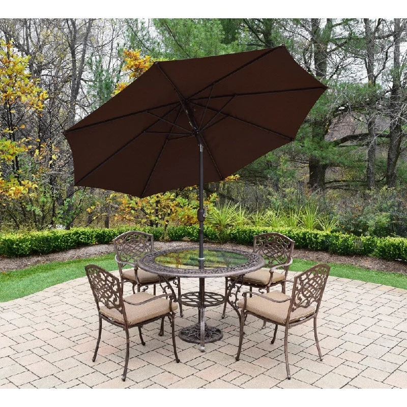 Lightweight decorative trays for coffee tables-Dining Set with Round Table and 4 Cushioned Chairs, Umbrella and Stand