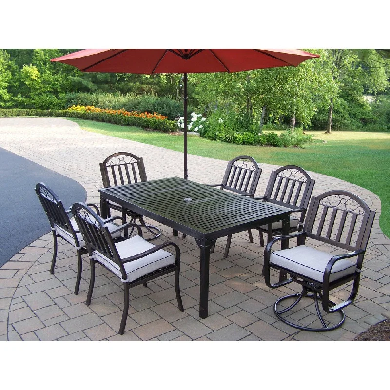 Affordable accent pillows for beds-Dining Set with Table, 4 Chairs, 2 Swivels, Cushion, Umbrella and Base