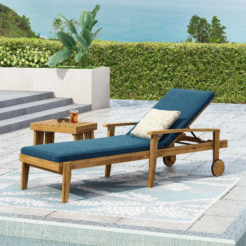 Trendy floral wall decor-Jason Outdoor Acacia Wood Outdoor Chaise Lounge with Water Resistant Cushion by Christopher Knight Home