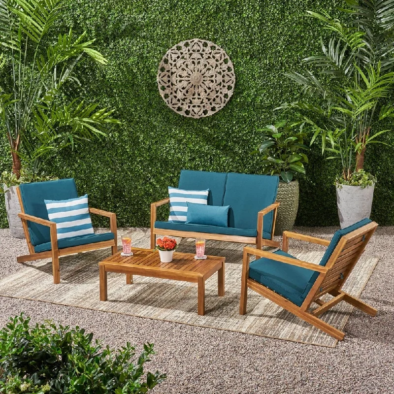 Trendy matte candle holders-Leah Outdoor 4 Seater Chat Set with Cushions by Christopher Knight Home