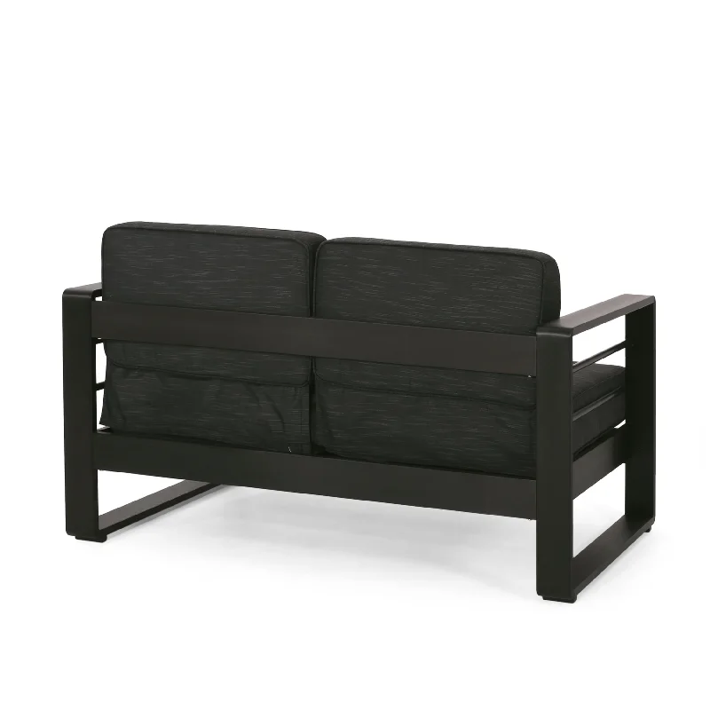 Chic woven wall baskets-Maya Bay Aluminum Outdoor Loveseat with Cushions by Christopher Knight Home