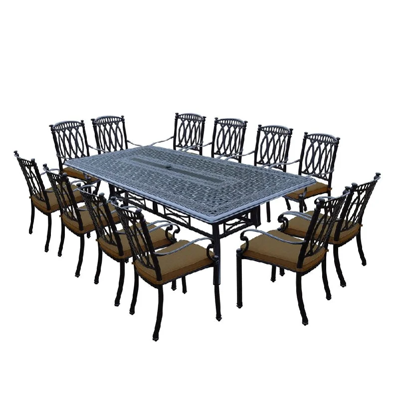 Custom-engraved wall plaques-Milan 13 Piece Dining Set with 102x46-inch Table and 12 Stackable Sunbrella Cushioned Chairs