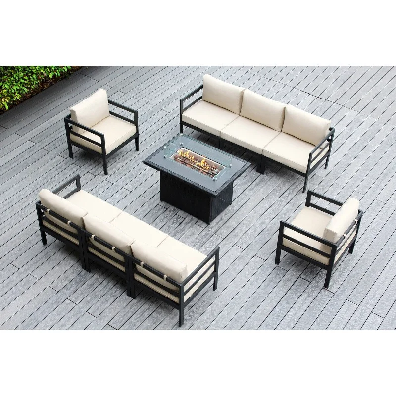 Designer planters with drainage-Ohana Outdoor 9-pc. Cushioned Aluminum Sectional with 42" Fire Table