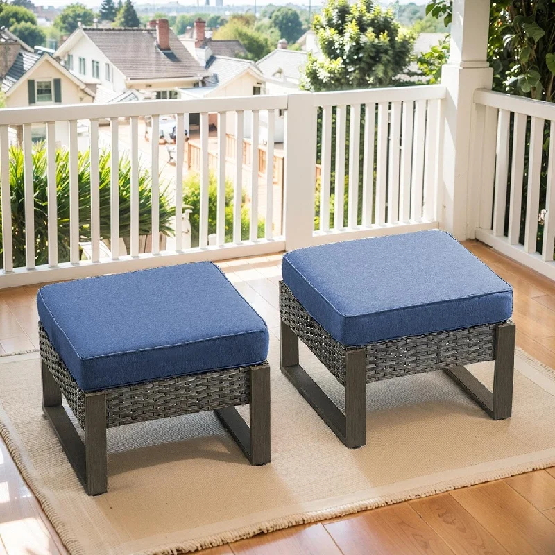 Heavy-duty wooden wall shelves-Outdoor Footstool Footrest Seat w/Removable Cushions - Grey