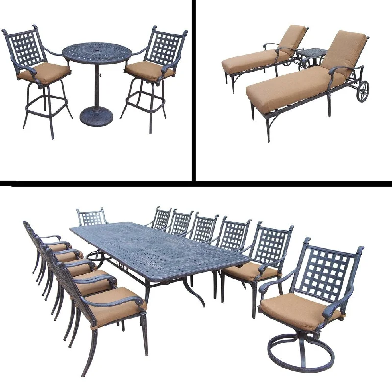 Trendy metallic wall sculptures-Premier Sunbrella Cushioned Set includes 13 Pc Dining Set with Extendable Table, 3 Pc Bar Set and 3 Pc Chaise Lounge Set