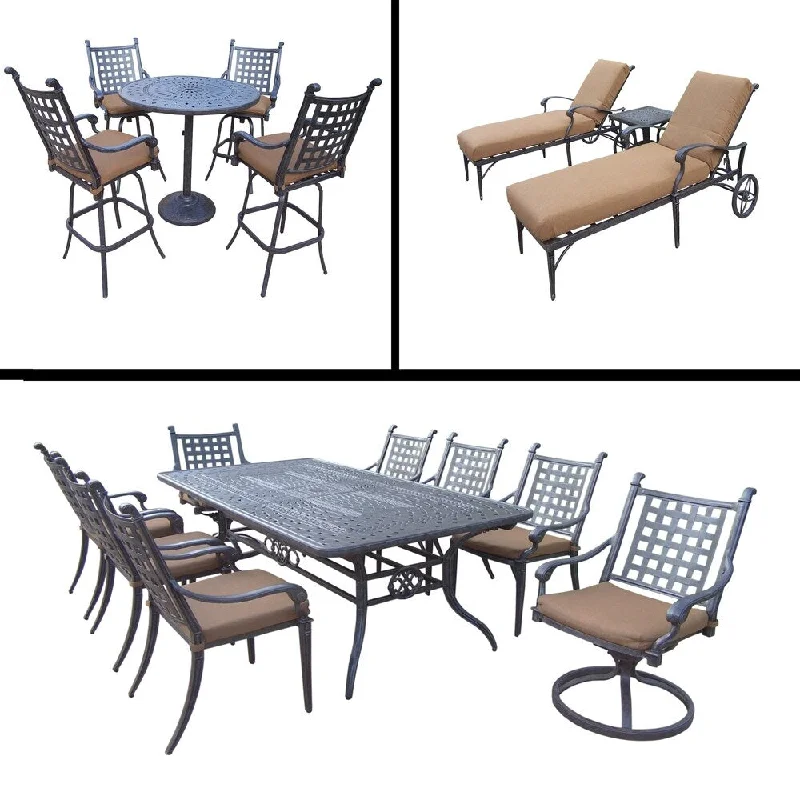 Compact wooden trays for serving-Premier Sunbrella Cushioned Set includes 5 Pc Bar Set, 9 Pc Dining Set with Extendable Table and 3 Pc Chaise Lounge Set