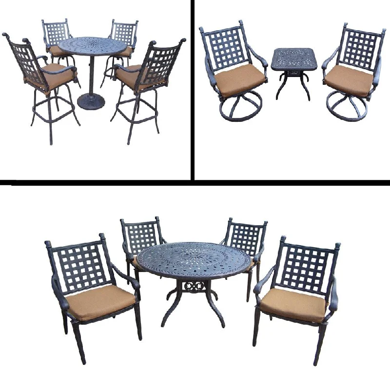 Elegant crystal chandeliers for dining-Premier Sunbrella Cushioned Set includes 5 Pc Dining Set, 5 Pc Bar Set and 3 Pc Swivel Rocker Chat Set