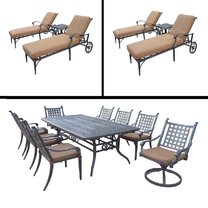 Compact decorative bowls for keys-Premier Sunbrella Cushioned Set includes 9 Pc Dining Set with Extendable Table and Two 3 Pc Chaise Lounge Sets