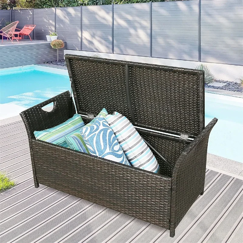 Durable jute rugs for hallways-Rattan Deck Outdoor Storage Bench, Storage Box with Cushion