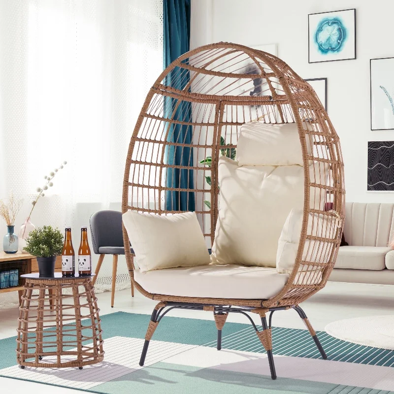 Luxury scented candles for ambiance-SANSTAR Oversized Outdoor Brown Rattan Egg Chair with Beige Cushion