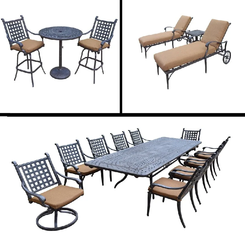 Small ceramic figurines for shelves-Sunbrella Cushioned Set includes 11 Pc Dining Set with Extendable Table, 3 Pc Bar Set and 3 Pc Chaise Lounge Set