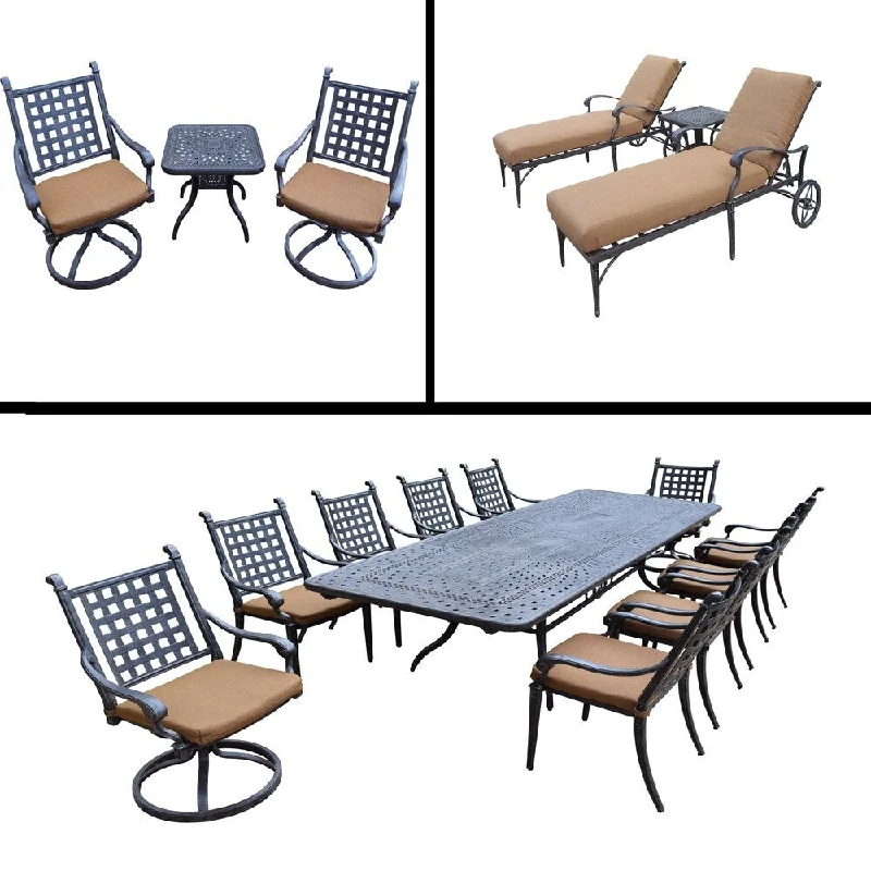 Mini tabletop vases for flowers-Sunbrella Cushioned Set includes 11 Pc Dining Set with Extendable Table, 3 Pc Chaise Lounge Set and 3 Pc Swivel Rocker Set