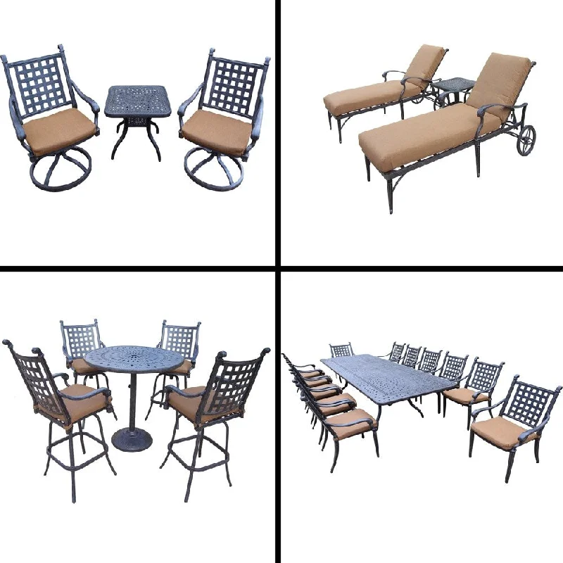 Soft fabric wall panels-Sunbrella Cushioned Set with 5 Pc Bar Set, 13 Pc Dining Set, Extendable Table, 3 Pc Chaise Lounge Set and 3 Pc Swivel Rocker Set