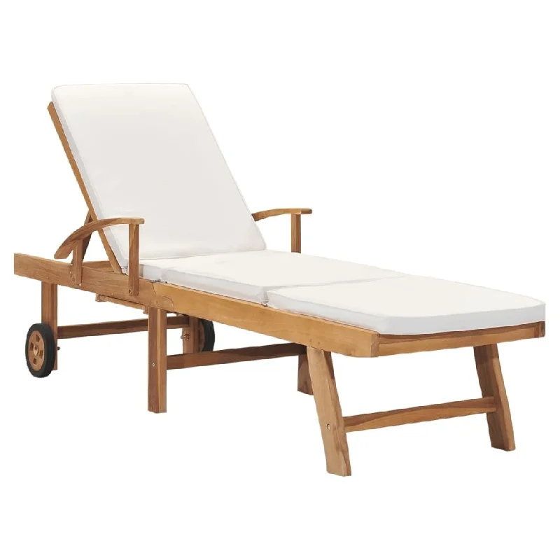 Compact decorative bowls for keys-vidaXL Sun Lounger with Cushion Solid Teak Wood Cream