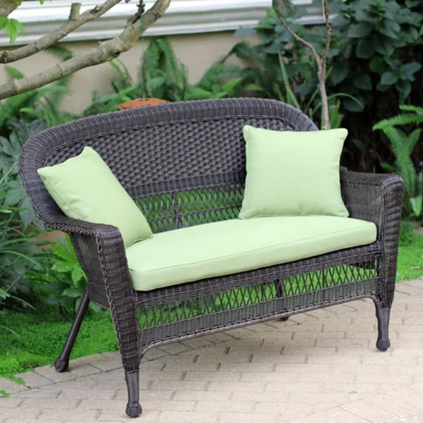 Trendy matte candle holders-Wicker Espresso Finish Patio Loveseat with Cushion and Pillows