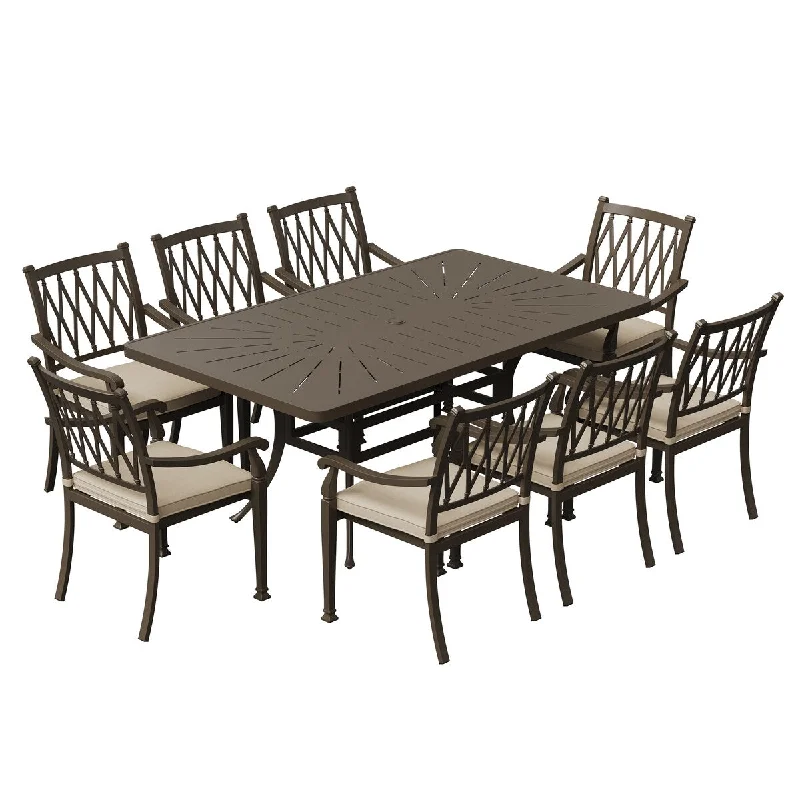 Vintage-inspired wall clocks-8 - Person Rectangular Outdoor Dining Set with Cushions