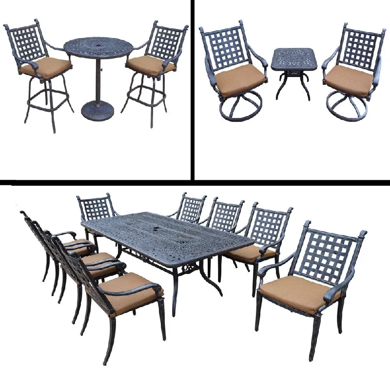 Trendy macrame wall hangings-Premier Sunbrella Cushioned Set includes 3 Pc Bar Set, 9 Pc Dining Set with 8 Stackable Chairs and 3 Pc Swivel Rocker Chat Set