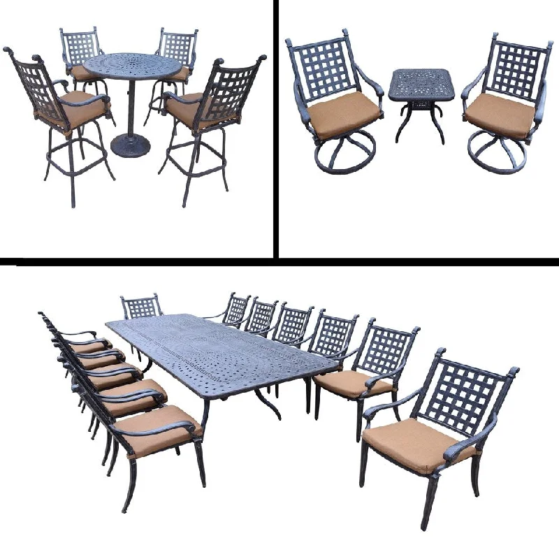 Retro-style wall art for kitchens-Premier Sunbrella Cushioned Set includes 5 Pc Bar Set, 13 Pc Dining Set with Extendable Table and 3 Pc Swivel Rocker Chat Set