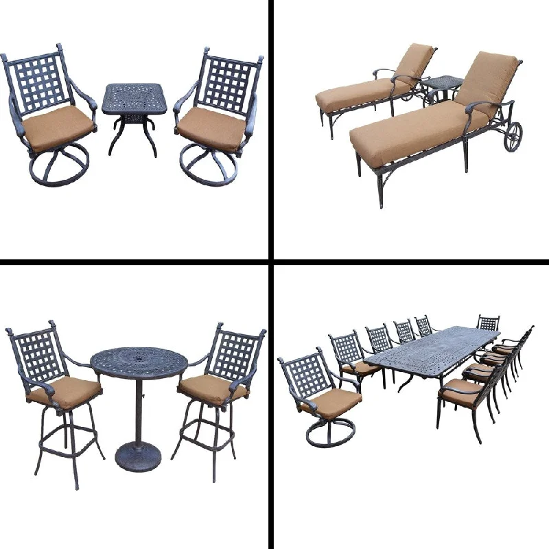 Elegant crystal chandeliers for dining-Premier Sunbrella Cushioned Set with 11 Pc Dining Set, 3 Pc Bar Set, 3 Pc Chaise Lounge Set and 3 Pc Swivel Rocker Chat Set