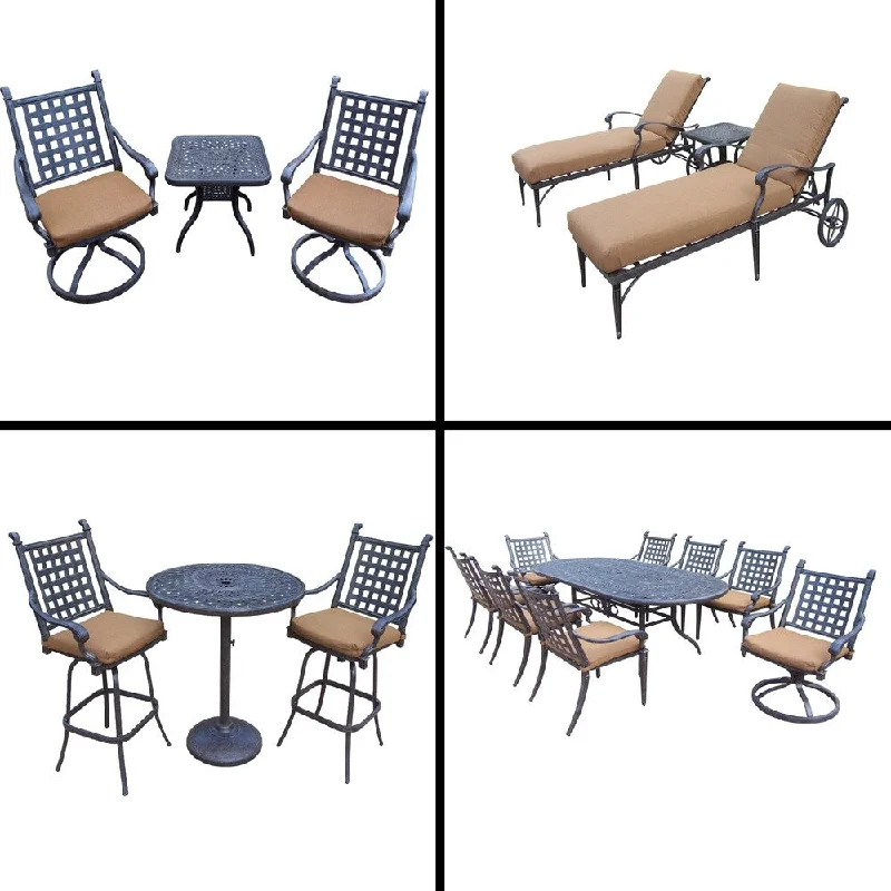 Luxury marble sculptures for homes-Premier Sunbrella Cushioned Set with 9 Pc Dining Set, 3 Pc Bar Set, 3 Pc Chaise Lounge Set and 3 Pc Swivel Rocker Chat Set