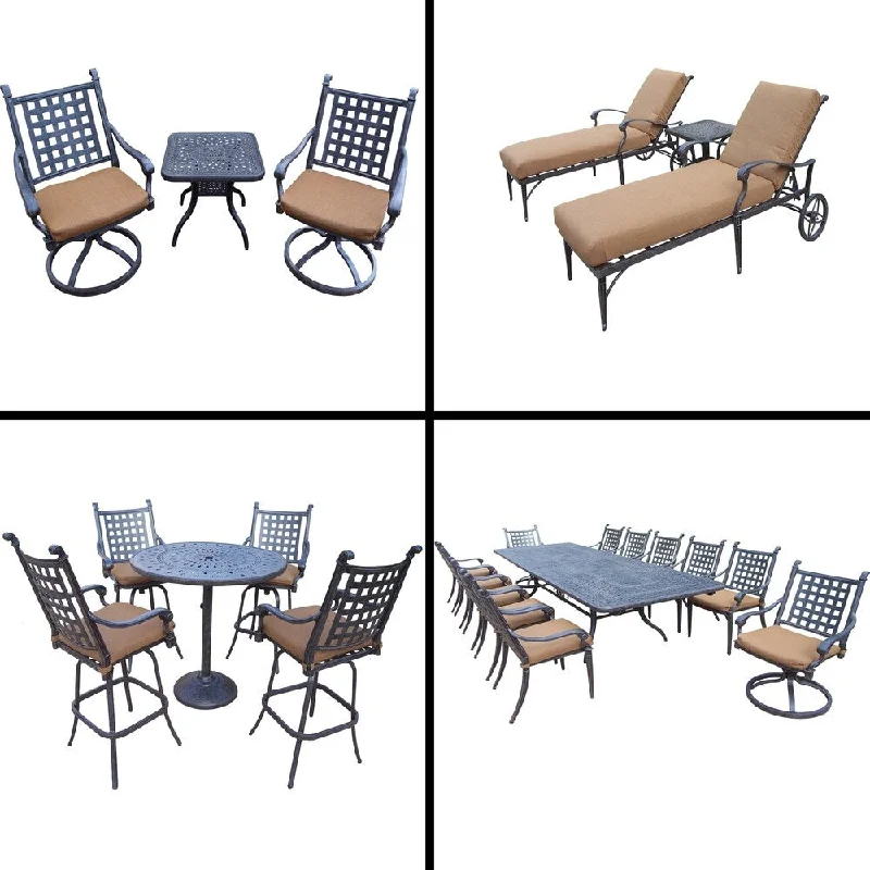 Elegant glass candle holders-Sunbrella Cushioned Set 13 Pc Dining Set with Extendable Table, 5 Pc Bar Set, 3 Pc Chaise Lounge Set and 3 Pc. Swivel Rocker Set