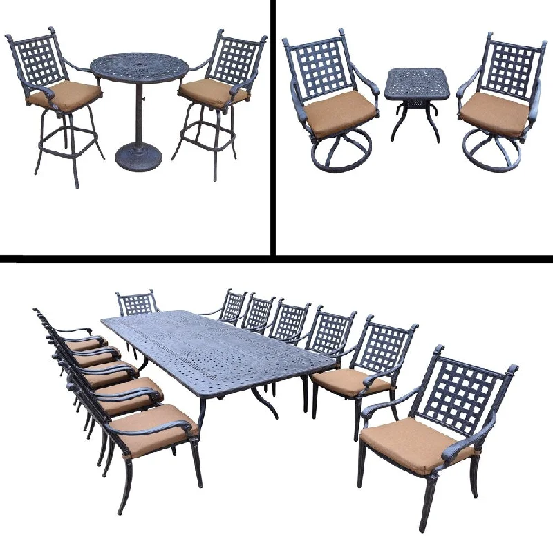 High-quality marble candle holders-Sunbrella Cushioned Set includes 13 Pc Dining Set with Extendable Table & 12 Chairs, 3 Pc Bar Set and 3 Pc Swivel Rocker Set