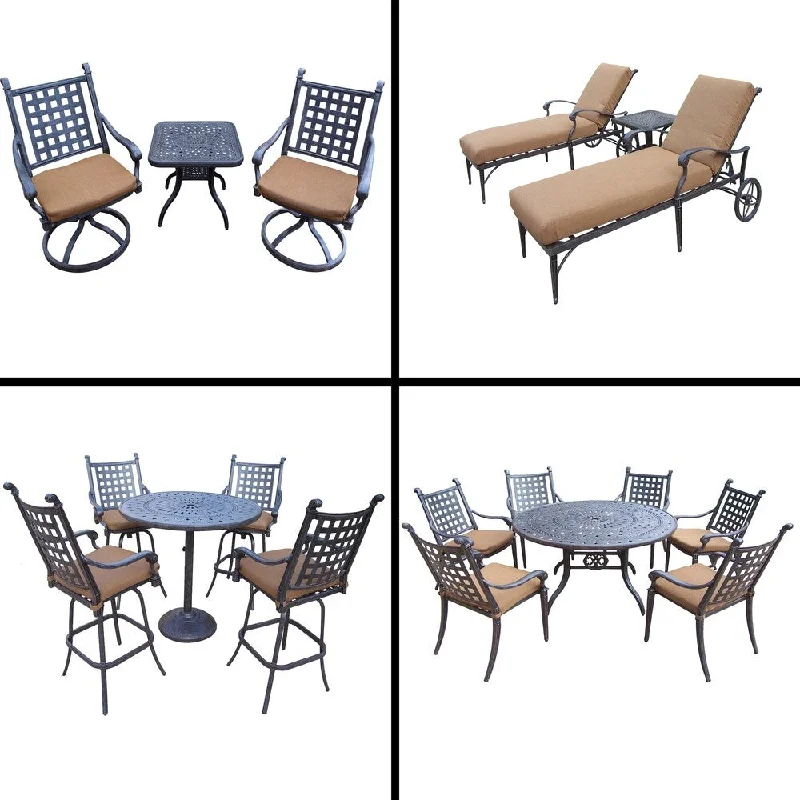 Compact wooden trays for serving-Sunbrella Cushioned Set includes 5 Pc Bar Set, 7 Pc Dining Set, 3 Pc Chaise Lounge Set and 3 Pc Swivel Rocker Chat Set