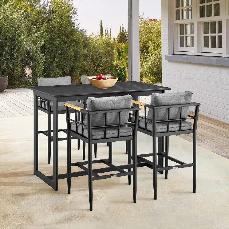 Oversized rugs for open spaces-Wiglaf Outdoor Patio 5-Piece Bar Height Dining Set in Aluminum with Grey Cushions