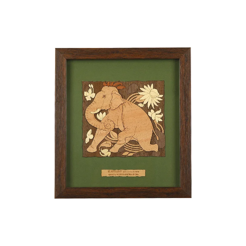 Casual cotton throws for living rooms-Ajanta Elephant Wooden Carving Frame