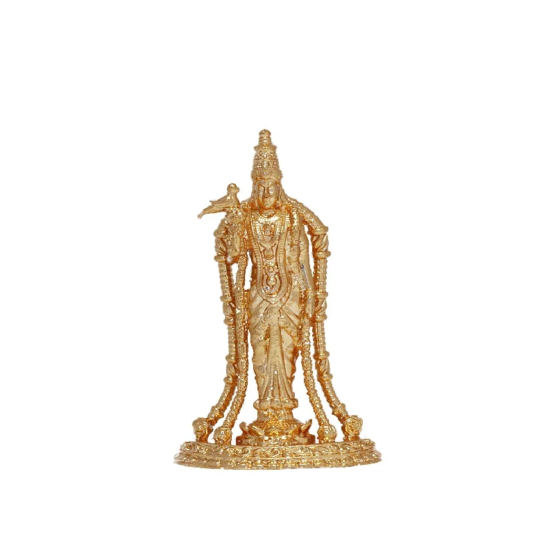 Lightweight wall mirrors for bedrooms-Andal Statue - Gold - 3 Inch | Copper Idol/ Goda Devi Vigraham/ Andal Idol for Pooja