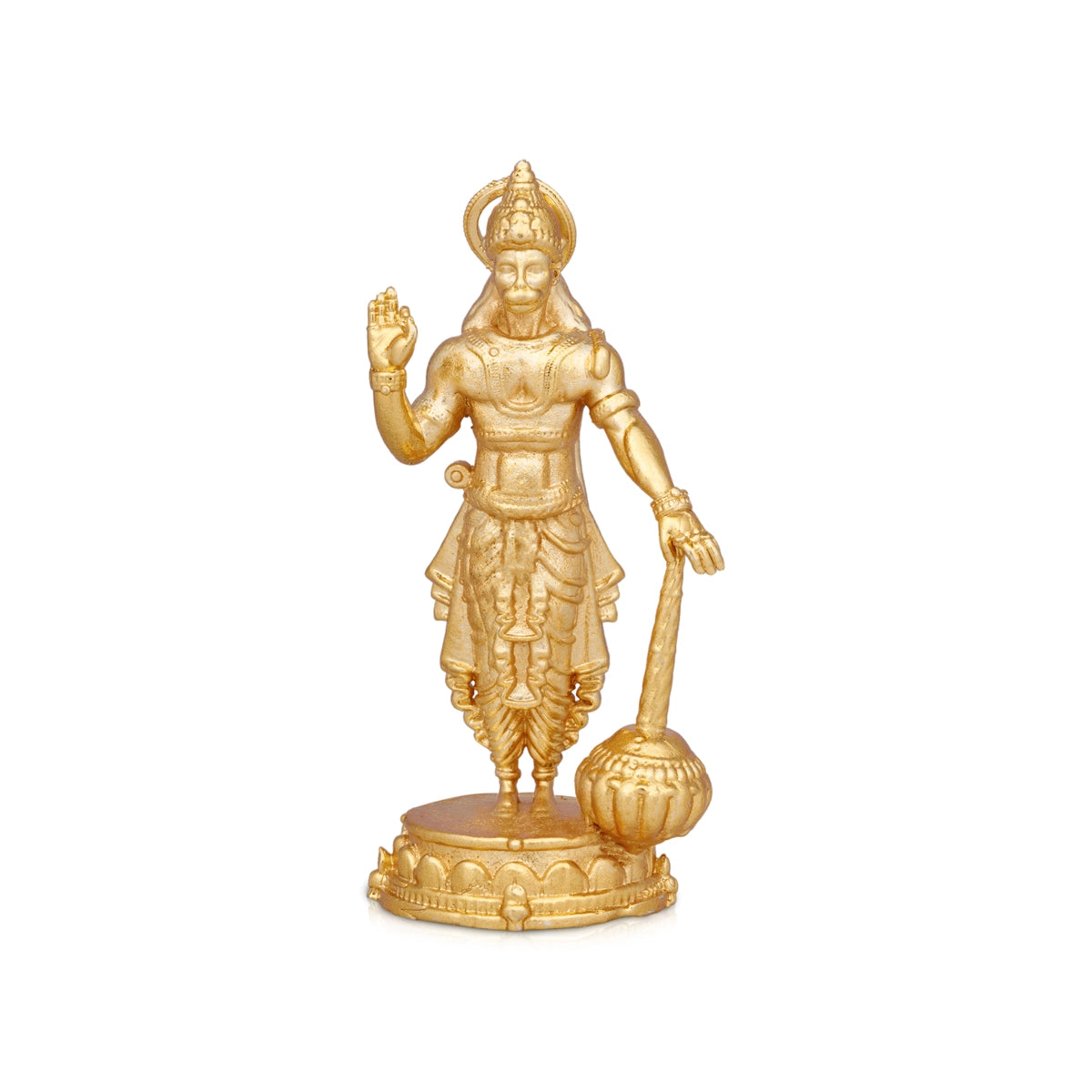 Vintage-inspired wall clocks-Anjaneya Statue - 3 x 1.5 Inches | Copper Idol/ Gold Polish Standing Hanuman Statue for Pooja/ 105 Gms Approx