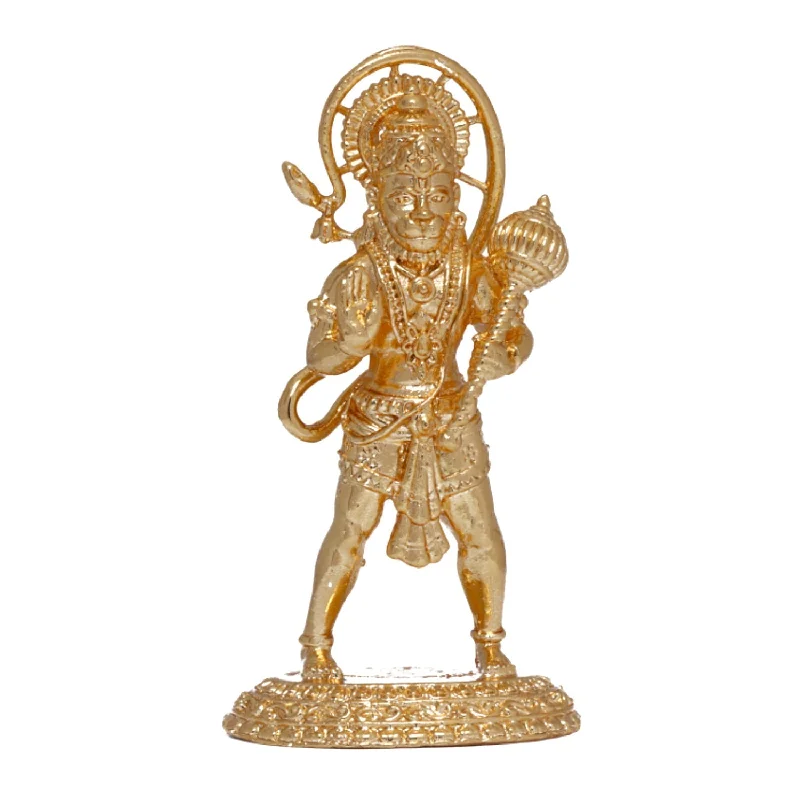 Mini tabletop vases for flowers-Anjaneya Statue Gold Polish - 3 Inches | Hanuman Standing/ Copper Idol/ Hanuman Murti/ Hanuman Statue for Pooja