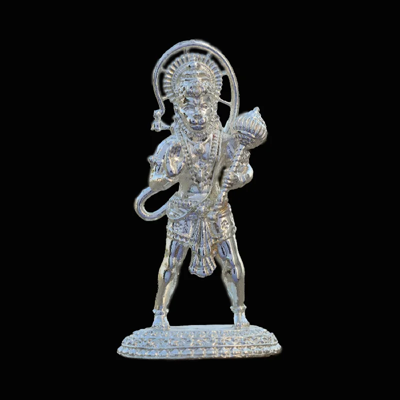 Trendy floral wall decor-Anjaneya Statue Silver Polish - 3 Inch | Hanuman Standing/ Copper Idol/ Hanuman Murti/ Hanuman Statue for Pooja