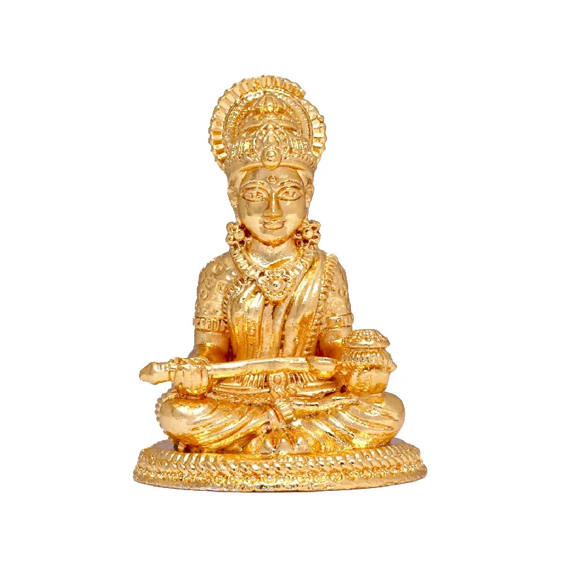 Minimalist wall art for offices-Annapoorani Statue - Gold Polish - 2.5 x 1.5 Inch | Copper Idol/ Annapuran Devi Murti/ Annapurna Murti for Pooja