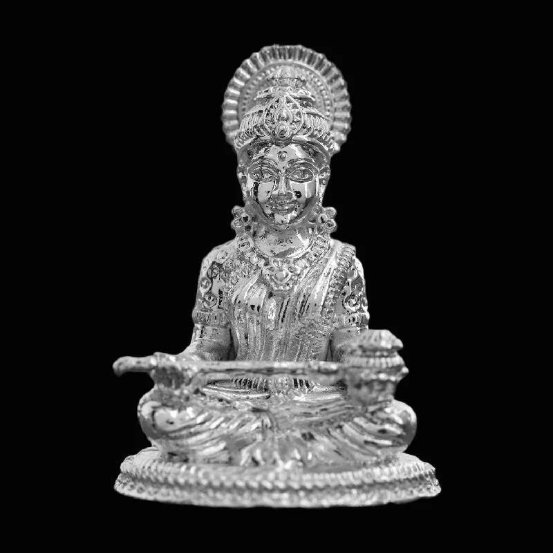 Retro-style wall art for kitchens-Annapoorani Statue - Silver Polish - 2 x 1.5 Inch | Copper Idol/ Annapuran Devi Murti/ Annapurna Murti for Pooja