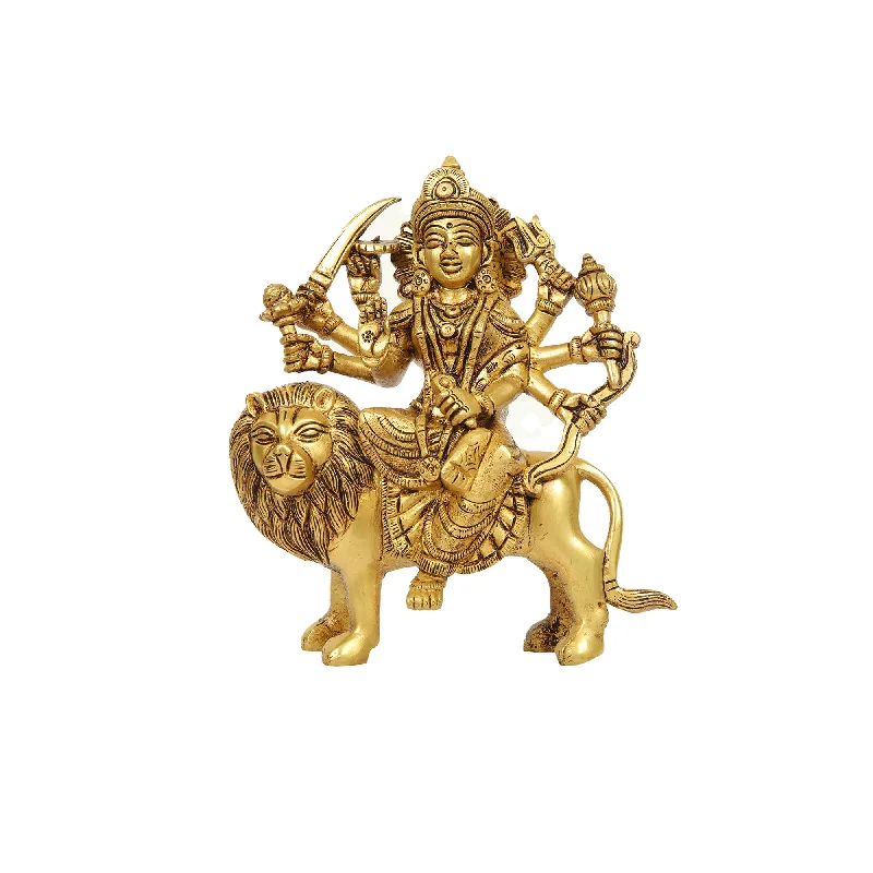 Casual cotton rugs for kitchens-BRASS DURGA SITTING ON LION