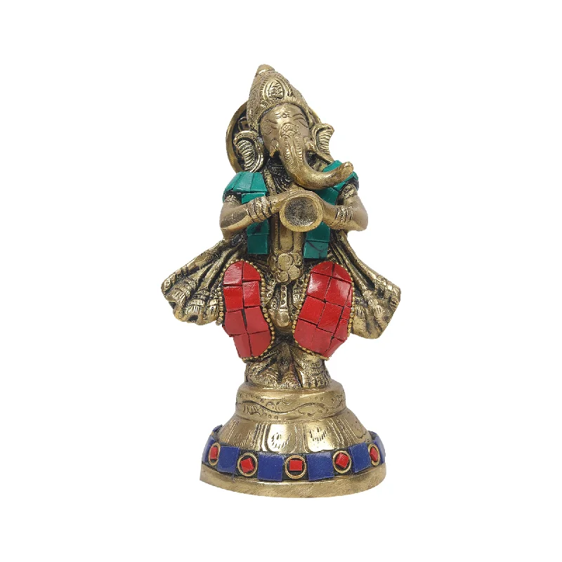 Vintage porcelain vases for collectors-Brass Musical Ganesha