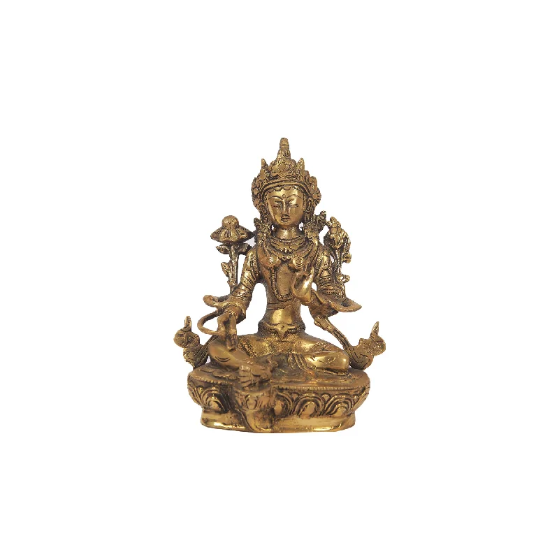 Mini wall art for bathrooms-Brass Tara Devi sitting on Base