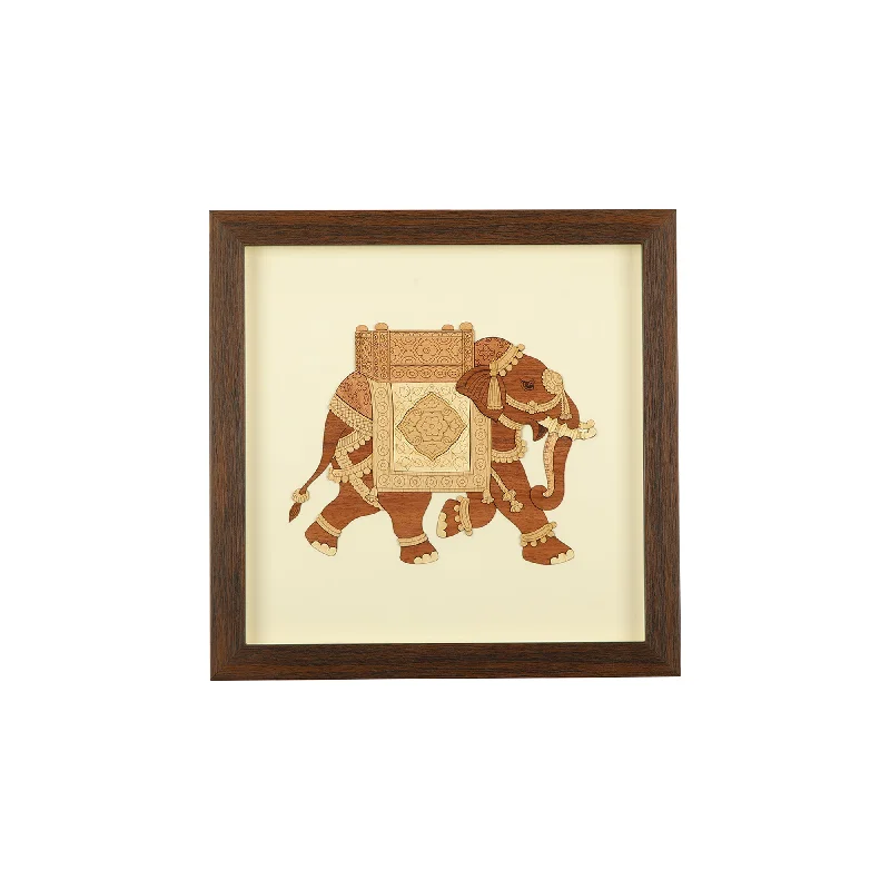 Trendy holographic decor pieces-Elephant Wooden Carving Frame