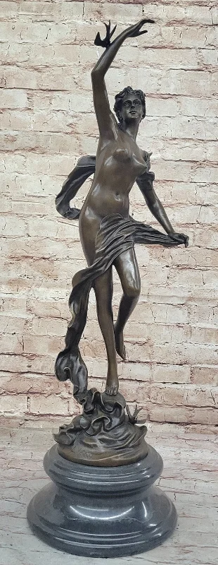 Portable decorative lanterns for patios-Handcrafted Excellence: A. Moreau Sculpture - Bronze Nude Lady with Bird, Art Deco