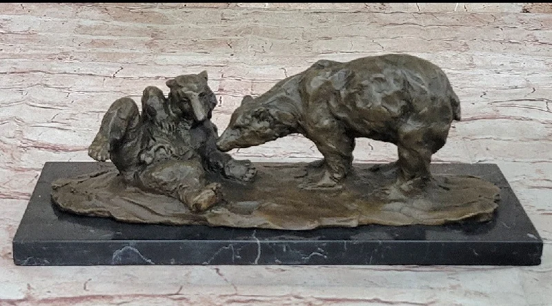 Trendy geometric sculptures-Hot Cast Home Office Decor: Miguel Lopez`s French Bronze Bear & Cubs Statue